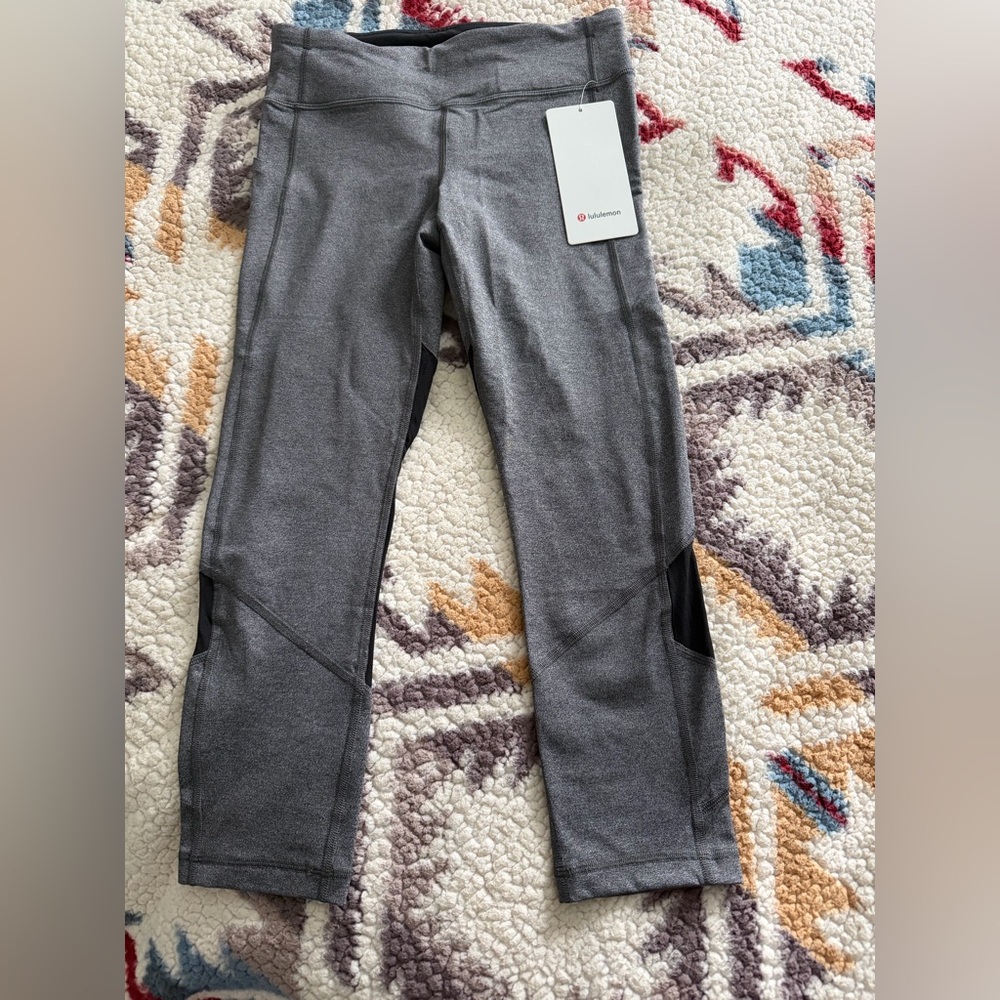 Lululemon Grey Athletic Leggings with Black Mesh Panels NWT